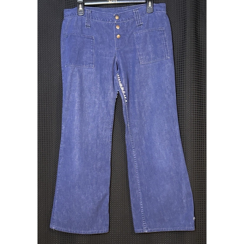 Vintage 70s Wrangler Flared Pants Juniors Blue Denim Bell Bottom USA Made 31x29